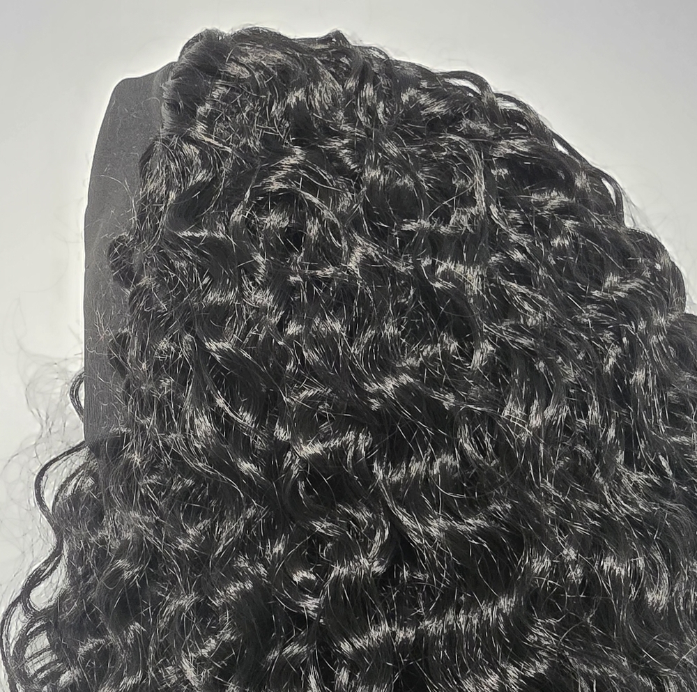 New 28" Natural Black Kinky Curly Headband Glueless Wear & Go Synthetic Wig - Picture 6 of 15